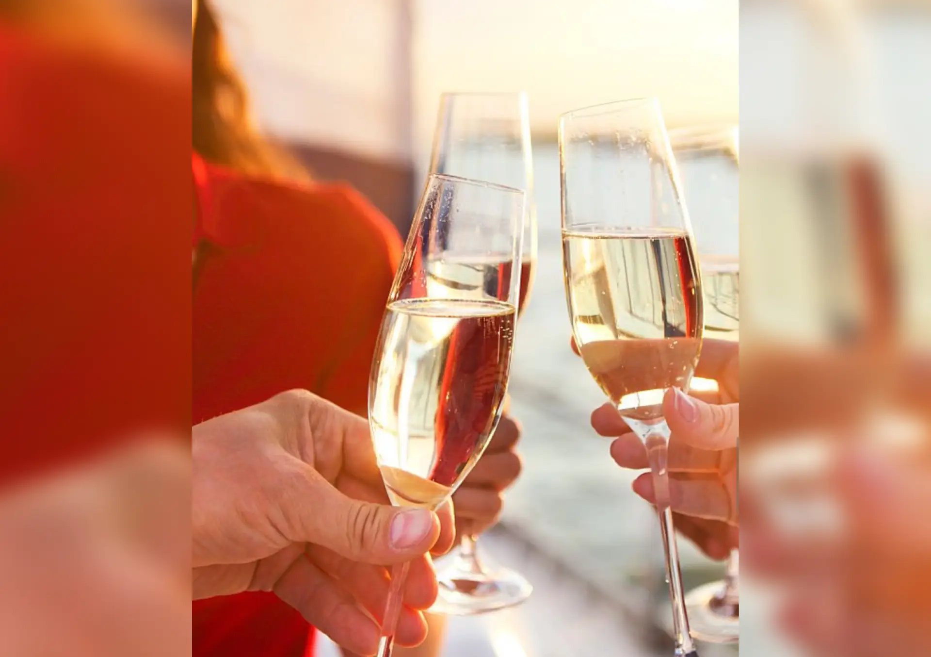 A group of people holding wine glasses and toasting.